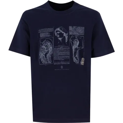T-Shirts, male, , Size: M Crew-neck Graphic Print T-shirt - BRUNELLO CUCINELLI - Modalova
