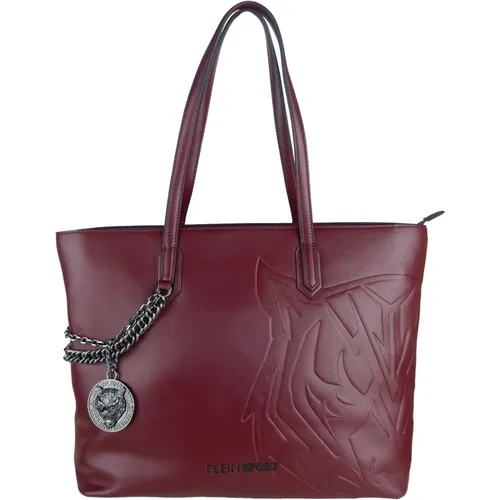 Chic Burgundy Eco-Leather Shopper with Decorative Chain , male, Sizes: ONE SIZE - Plein Sport - Modalova