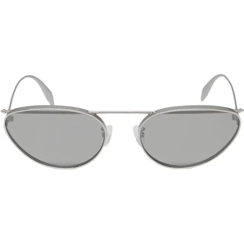 Silver Cat-Eye Sunglasses with Flash Lenses , female, Sizes: ONE SIZE - alexander mcqueen - Modalova