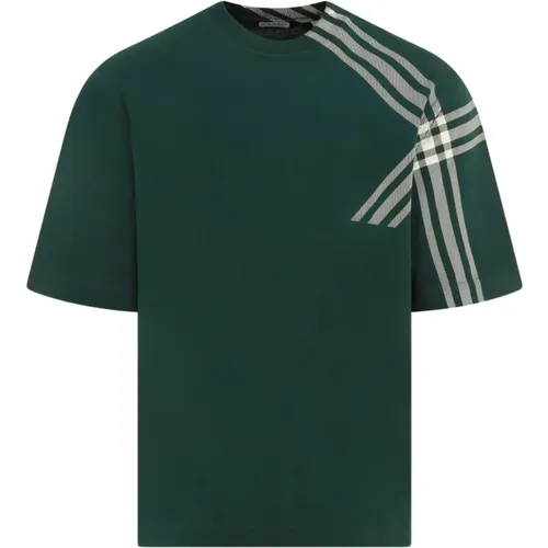 Grünes Baumwoll T-Shirt Rundhals , Herren, Größe: M - Burberry - Modalova