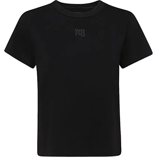 Schwarzes Baumwoll-T-Shirt mit Logo-Print , Damen, Größe: XS - alexander wang - Modalova