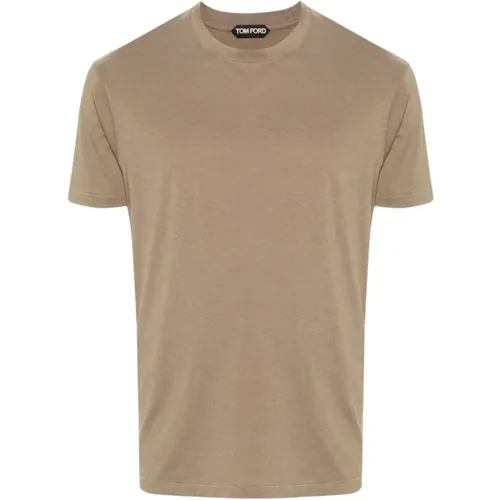 Khaki Cotton Stretch T-shirt with Logo Embroidery , male, Sizes: M - Tom Ford - Modalova