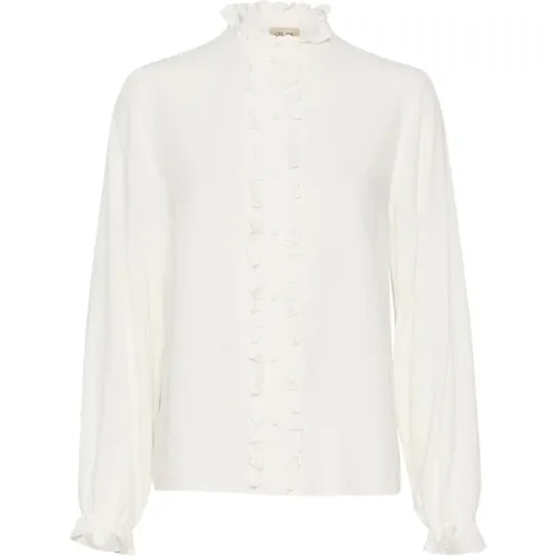 Frill Shirt with Puff Sleeves Snow , female, Sizes: M, XL, L, XS, 2XL, 3XL, S - Cream - Modalova