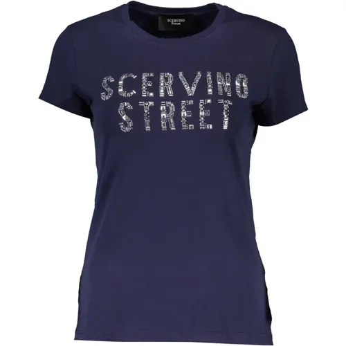 Blau T-Shirt mit kurzen Ärmeln und glitzerndem Logo - Ermanno Scervino - Modalova