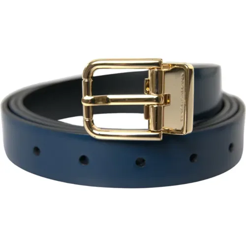 Belts, male, , Size: 115 CM Calf Leather Gold Metal Buckle Belt - Dolce & Gabbana - Modalova