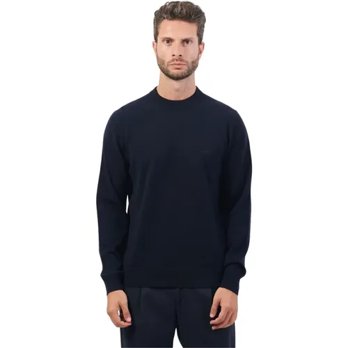 Blauer Wollpullover mit halbem Kragen , Herren, Größe: M - Hugo Boss - Modalova