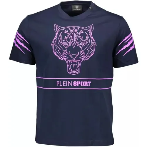 Printed T-Shirt with Round Neck and Contrast Details , male, Sizes: M, XL - Plein Sport - Modalova