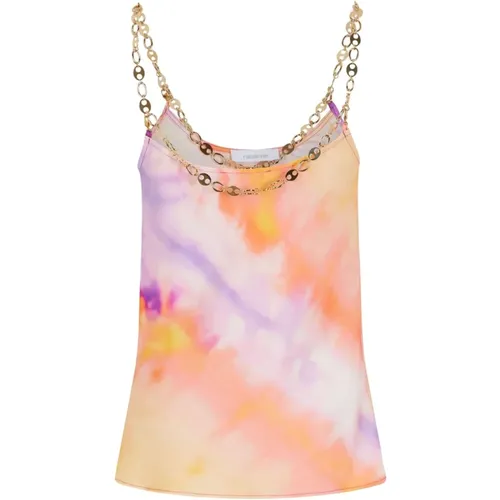 Sleeveless Tops, female, , Size: M Orange Satin Draped Sleeveless Top - Rabanne - Modalova