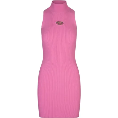 Rosa High-Necked Kurzes Kleid mit Oval D Logo - Diesel - Modalova