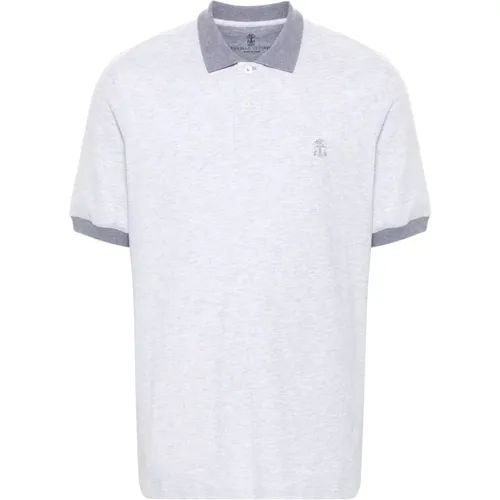 Graues Poloshirt mit Besticktem Logo - BRUNELLO CUCINELLI - Modalova