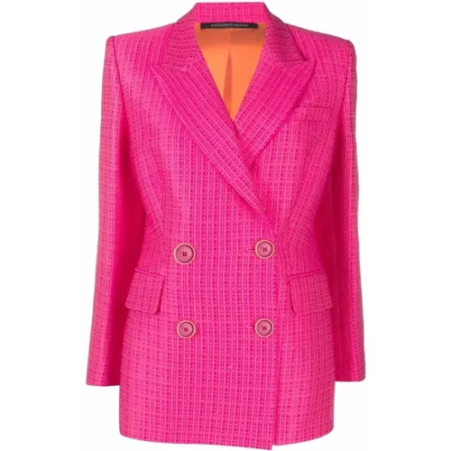 Blazers, female, , Size: M Fuschia Jacquard Blazer - Antonino Valenti - Modalova