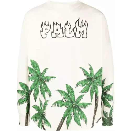 Beige Printed Sweatshirt with Palm Motif , male, Sizes: M, L - Palm Angels - Modalova