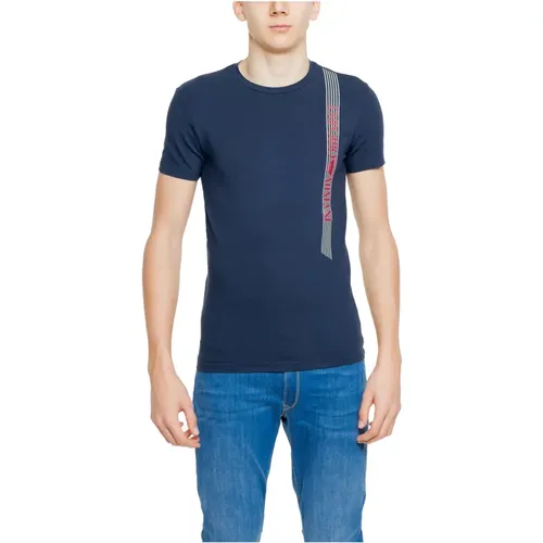 Blau Bedrucktes T-Shirt für Männer , Herren, Größe: M - Emporio Armani - Modalova