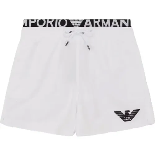 Weiße Swim Boxer mit Logo Band und Taschen mit gesticktem Adler , Herren, Größe: XL - Emporio Armani - Modalova
