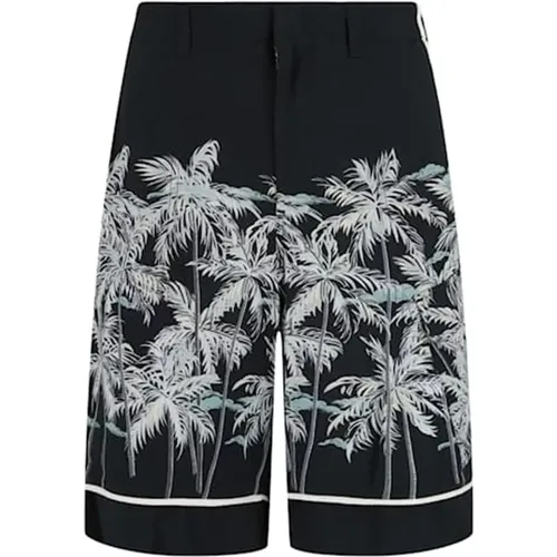 Long Shorts, male, , Size: M Silk Palm Print Long Shorts - Palm Angels - Modalova