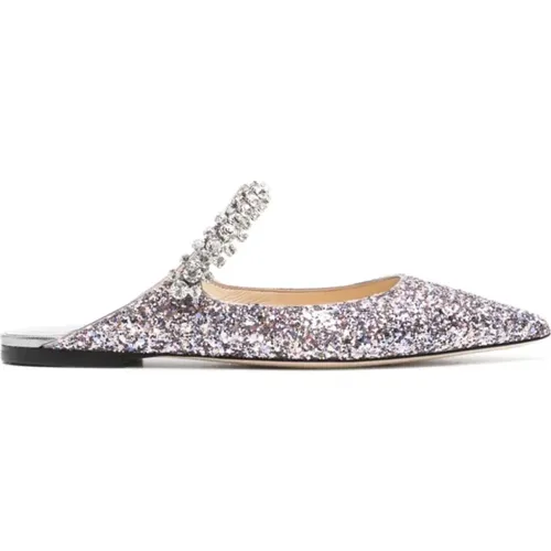 Silberne Kristallverzierte Flache Schuhe , Damen, Größe: 37 EU - Jimmy Choo - Modalova
