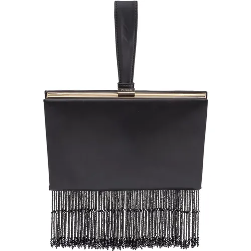 Handbags, female, , Size: ONE SIZE Elegant Fringed Satin Handbag - pinko - Modalova