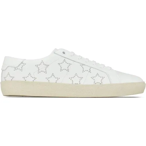 Sneakers, male, , Size: 8 1/2 US Leather Low-Top Sneakers with Studs - Saint Laurent - Modalova