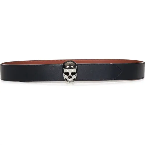 Reversible Leather Belt with Skull Buckle , male, Sizes: 80 CM, 90 CM - alexander mcqueen - Modalova