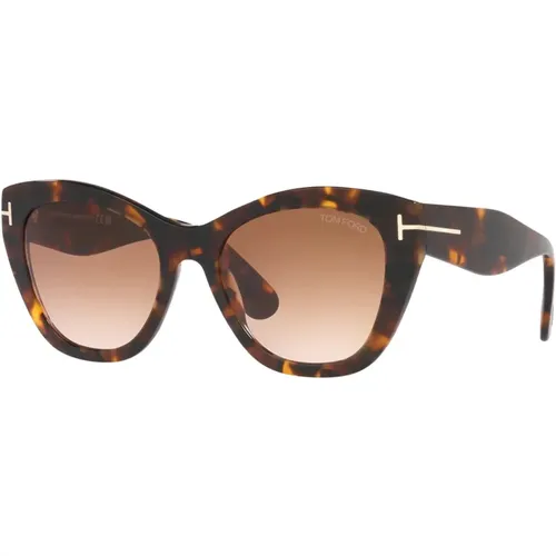 Ovale Sonnenbrille mit dunklem Havana-Rahmen und braunen Gläsern , Damen, Größe: 52 MM - Tom Ford - Modalova