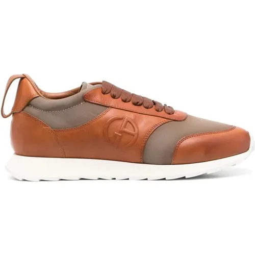 Elegante Graue Ledersneaker,Blaue Elegante Geschlossene Flache Sneaker Sneaker - Giorgio Armani - Modalova