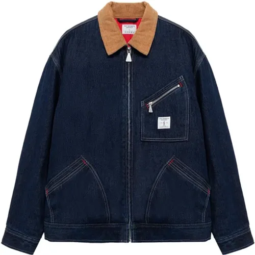 Denim Jackets, male, , Size: M Denim Jacket with Corduroy Collar - Roy Roger's - Modalova