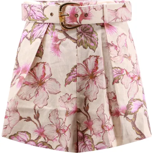 Floral Print Linen Shorts , female, Sizes: L - Zimmermann - Modalova