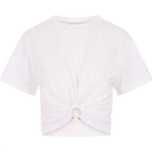 Crop T-shirt with Gold Ring , female, Sizes: M, XS, S - Paco Rabanne - Modalova
