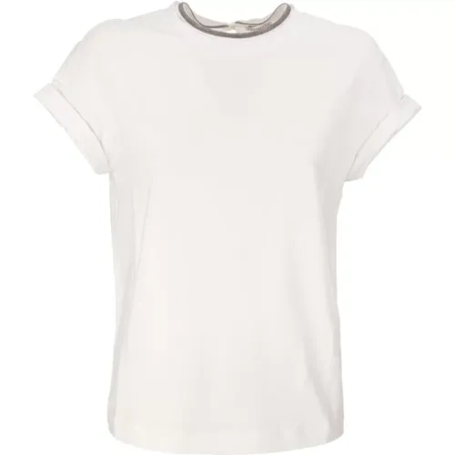 Stretch Baumwoll-Jersey T-Shirt mit Wertvoller Falscher Lage , Damen, Größe: M - BRUNELLO CUCINELLI - Modalova