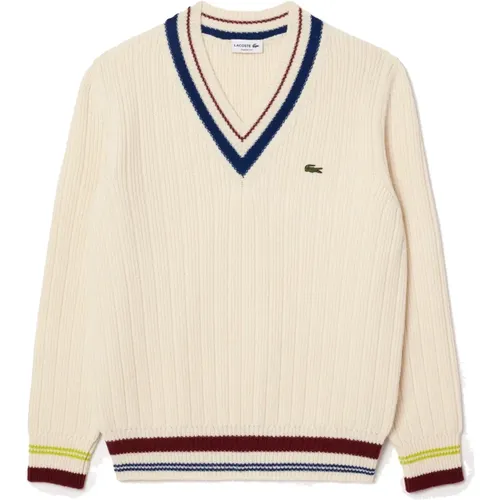 V-neck Knitwear, male, , Size: M Wool Tennis Sweater - Lacoste - Modalova