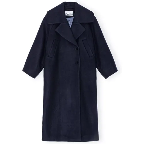 Boiled Wool Large Collar Coat , female, Sizes: M, XS - Ganni - Modalova