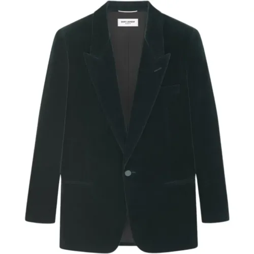 Blazers, male, , Size: M Velvet Cotton Blazer - Saint Laurent - Modalova