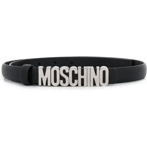 Belts, female, , Size: M Logo Plaque Leather Belt - Moschino - Modalova