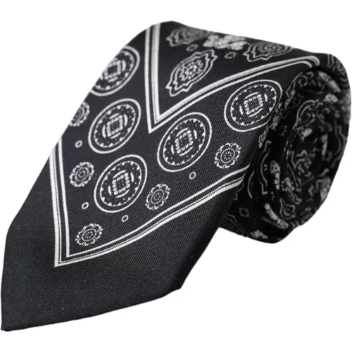 Ties, male, , Size: ONE SIZE patterned silk tie with logo - Dolce & Gabbana - Modalova