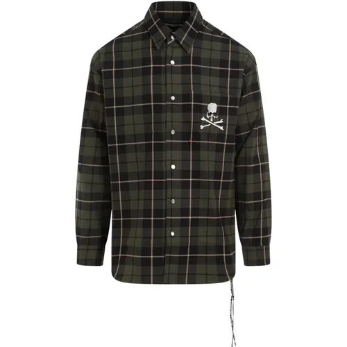 Olive Plaid Shirt , male, Sizes: L - Mastermind World - Modalova