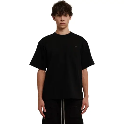 Schwarzes Oversized T-Shirt mit seitlichen Knöpfen , Herren, Größe: L - Sacai - Modalova