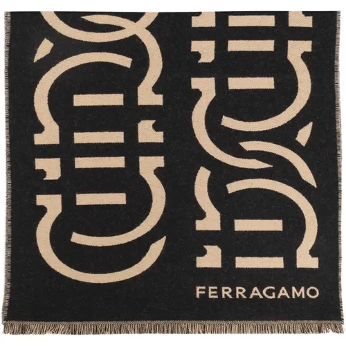 Scarves, male, , Size: ONE SIZE Logo Jacquard Frayed-Edge Scarf - Salvatore Ferragamo - Modalova