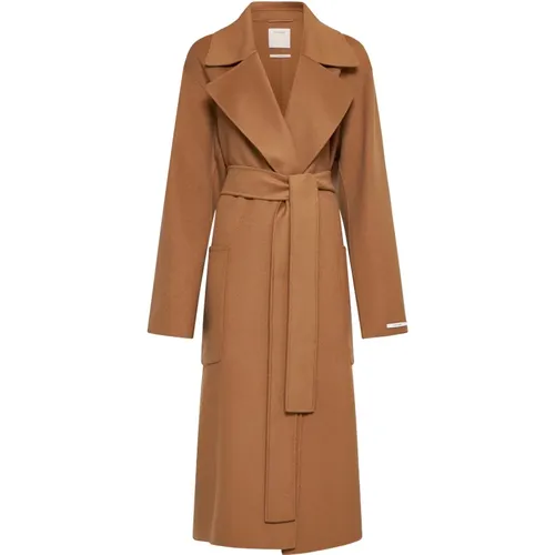 Belted Coats, female, , Size: 2XS Camel Wool Long Coat with Belt - SPORTMAX - Modalova