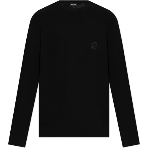 Wollpullover mit gesticktem Logo - Giorgio Armani - Modalova