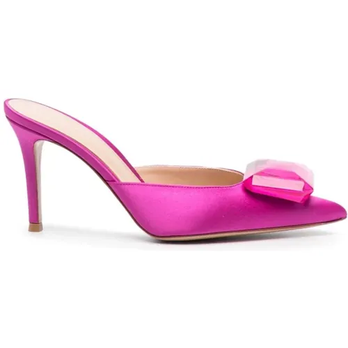 Heeled Mules, female, , Size: 7 US With Heel Fuchsia - Gianvito Rossi - Modalova