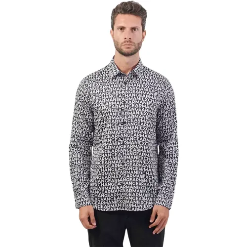 Schwarzes Baumwollklassisches Hemd , Herren, Größe: XL - Armani Exchange - Modalova