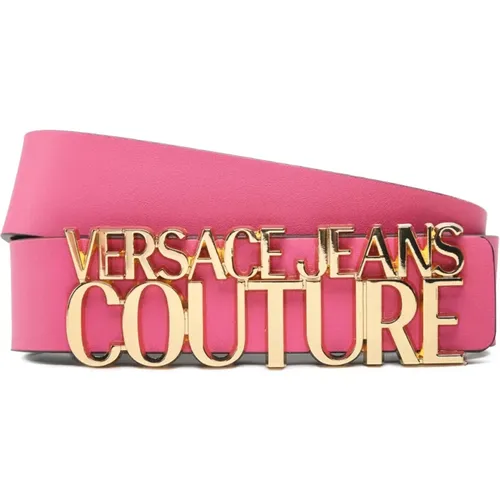 Belts, female, , Size: 100 CM Fuchsia Leather Belt with Metal Logo - Versace Jeans Couture - Modalova