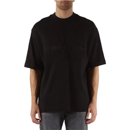 Besticktes Oversize Baumwolle Viskose T-shirt , Herren, Größe: M - Calvin Klein Jeans - Modalova