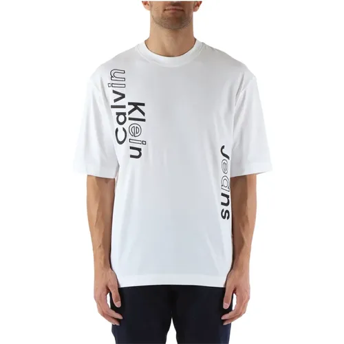 Cotton T-shirt with Front Logo Embroidery , male, Sizes: 2XL, XL, M, S, L - Calvin Klein Jeans - Modalova