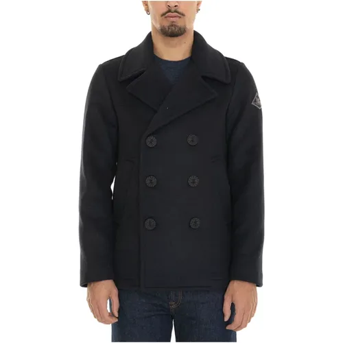 Double-Breasted Coats, male, , Size: 2XL Double-breasted Melton coat with lapel collar - Roy Roger's - Modalova