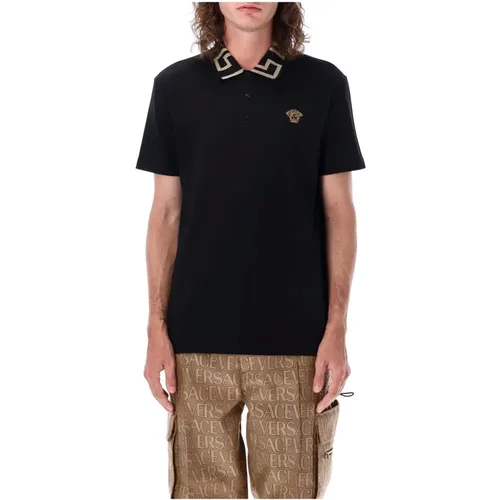 Griechisches Kragen Polo Shirt,Medusa Head Polo Schwarz Baumwolle,Schwarze T-Shirts und Polos - Versace - Modalova