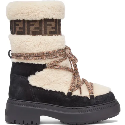 Sheepskin Boots with FF Motif , female, Sizes: 5 UK, 3 UK - Fendi - Modalova