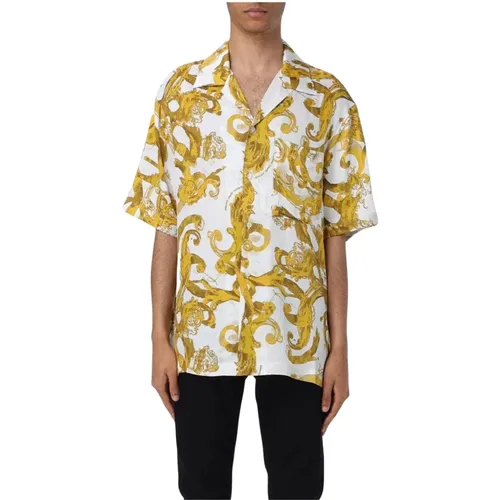 Short Sleeve Shirts, male, , Size: S Baroque Print Silk Shirt - Versace Jeans Couture - Modalova