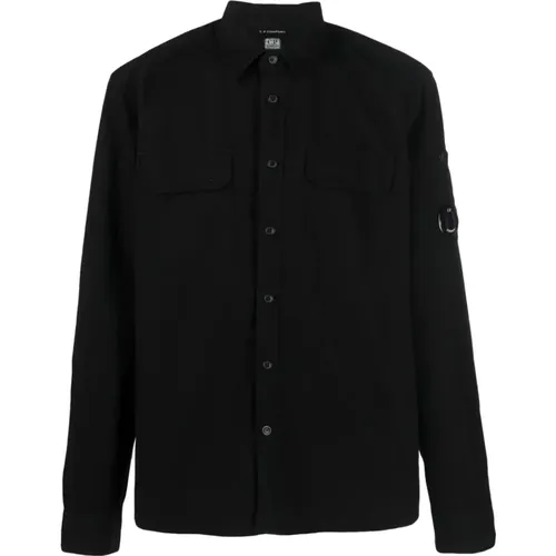 Schwarzes Baumwoll-Overshirt mit charakteristischem Linsendetail , Herren, Größe: 2XL - C.P. Company - Modalova