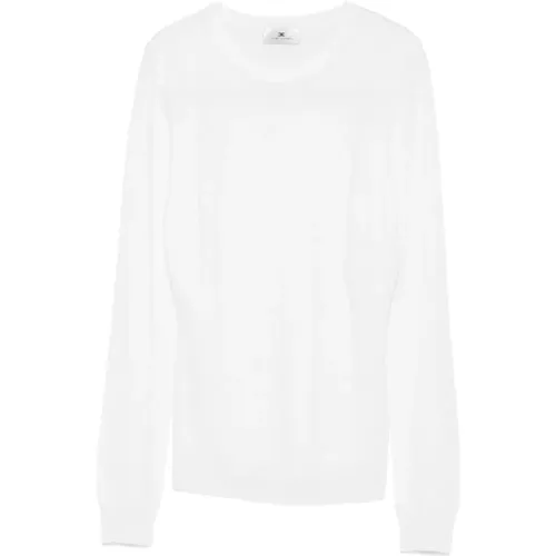 Round-neck Knitwear, female, , Size: L Ivory Silk & Nylon Sweater - Elisabetta Franchi - Modalova